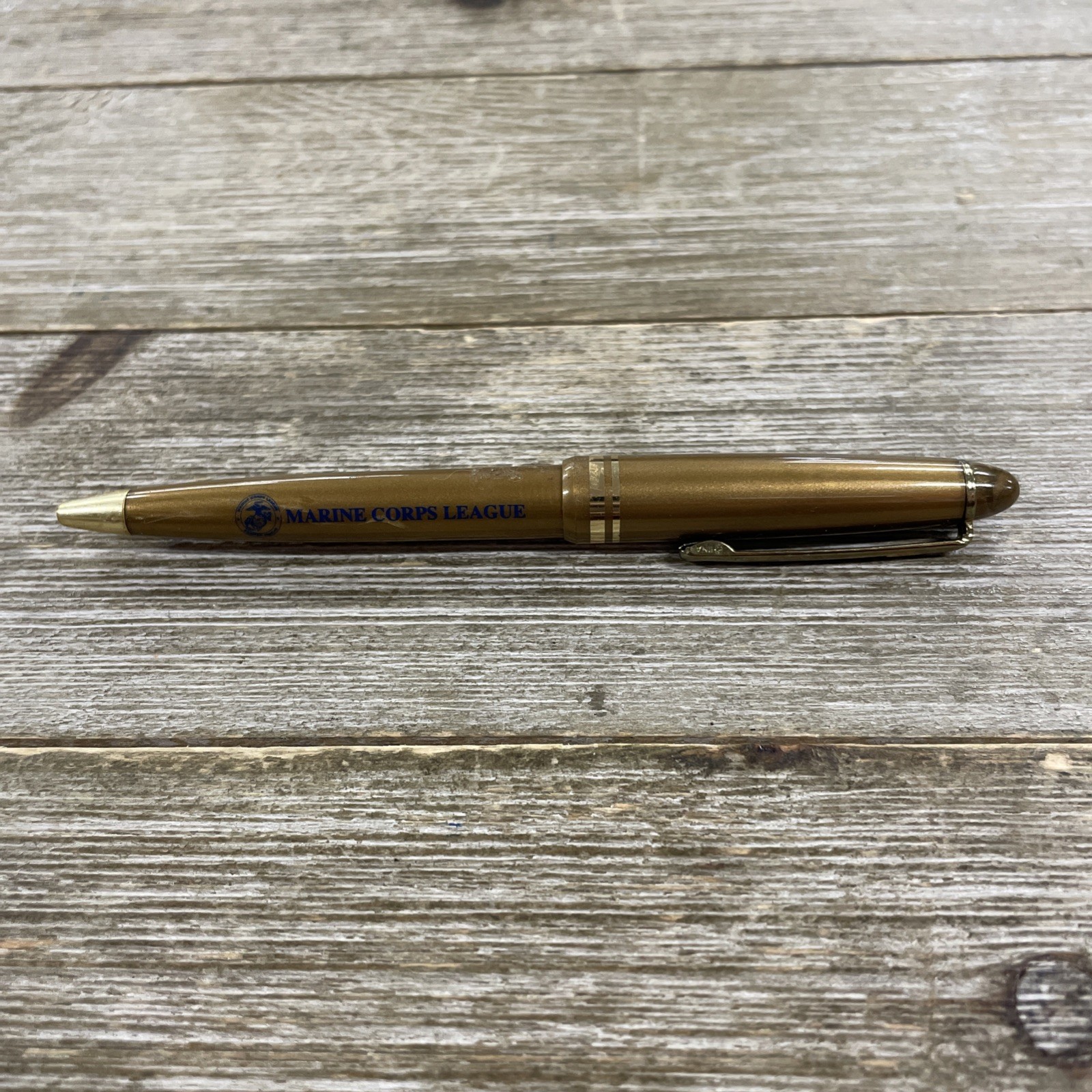 Vintage USMC League EGA Gold Toned Brown Ballpoint Pen
