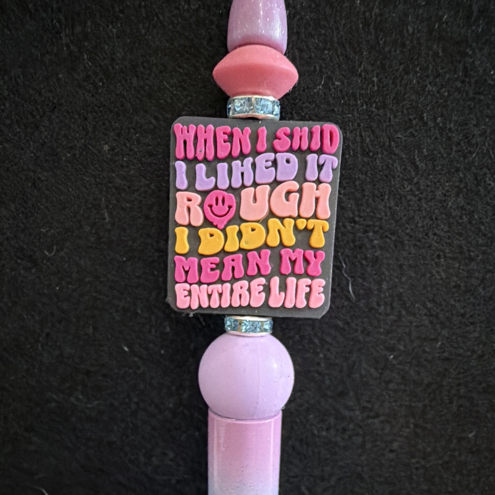 Multicolor Gradient Plastic Novelty Ballpoint Pen w/ Pink Topper, Quote Charm