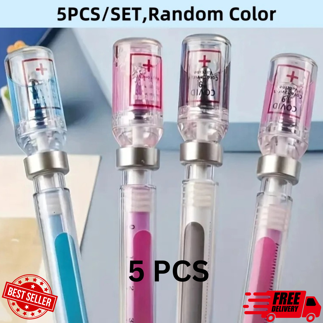 5PCS Random Color Belt Syringe Shaped Gel Neutral Pen, Signature Ballpoint Pen,