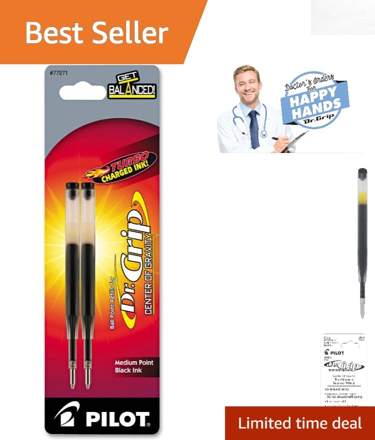 2-Pack Dr. Grip Center of Gravity Refills – Smooth Writing Black Ink, Medium