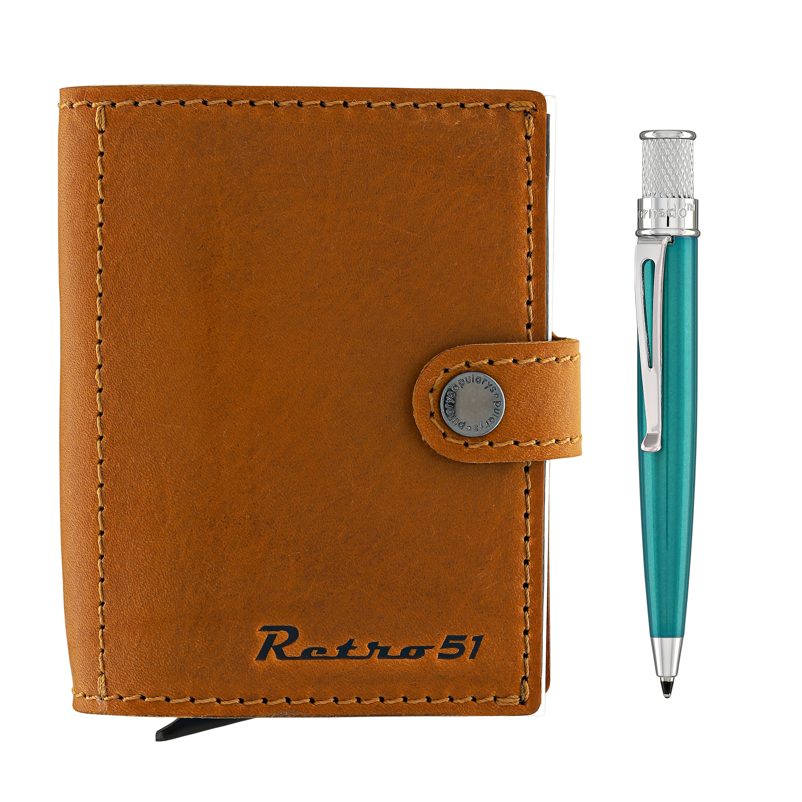 Retro 51 Polarys Modern Traveler Set Cognac Leather w/ Turquoise Ballpoint Pen