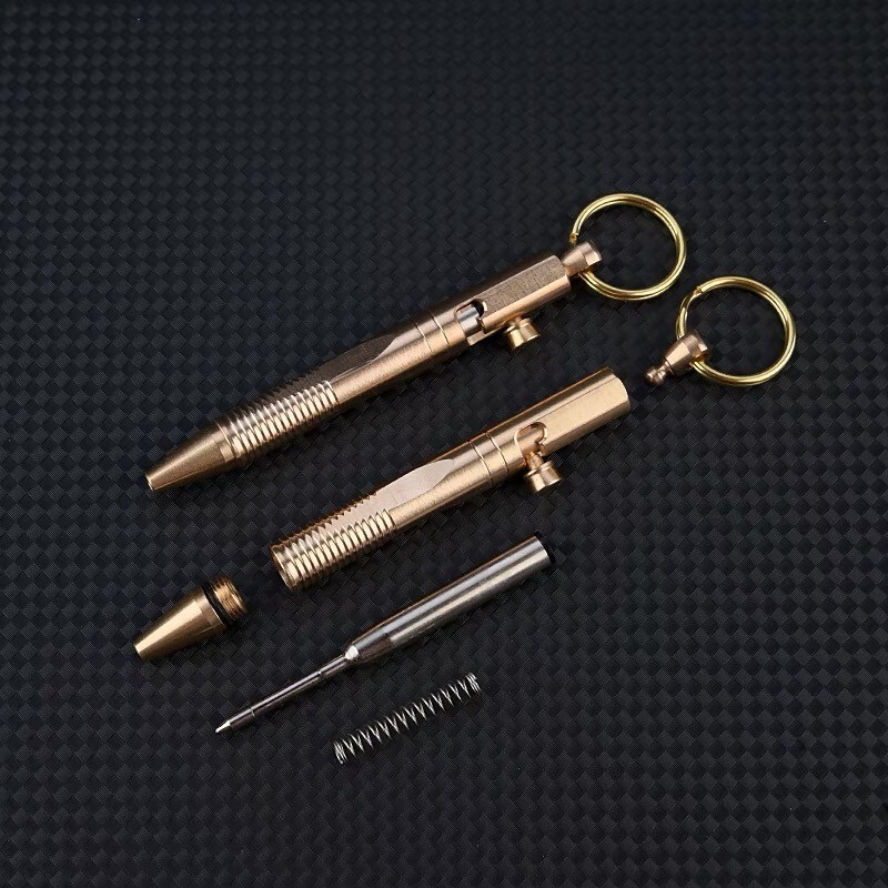 Mini Pocket Keychain Brass Bolt Action Ball Pen Outdoor EDC Tool Gift
