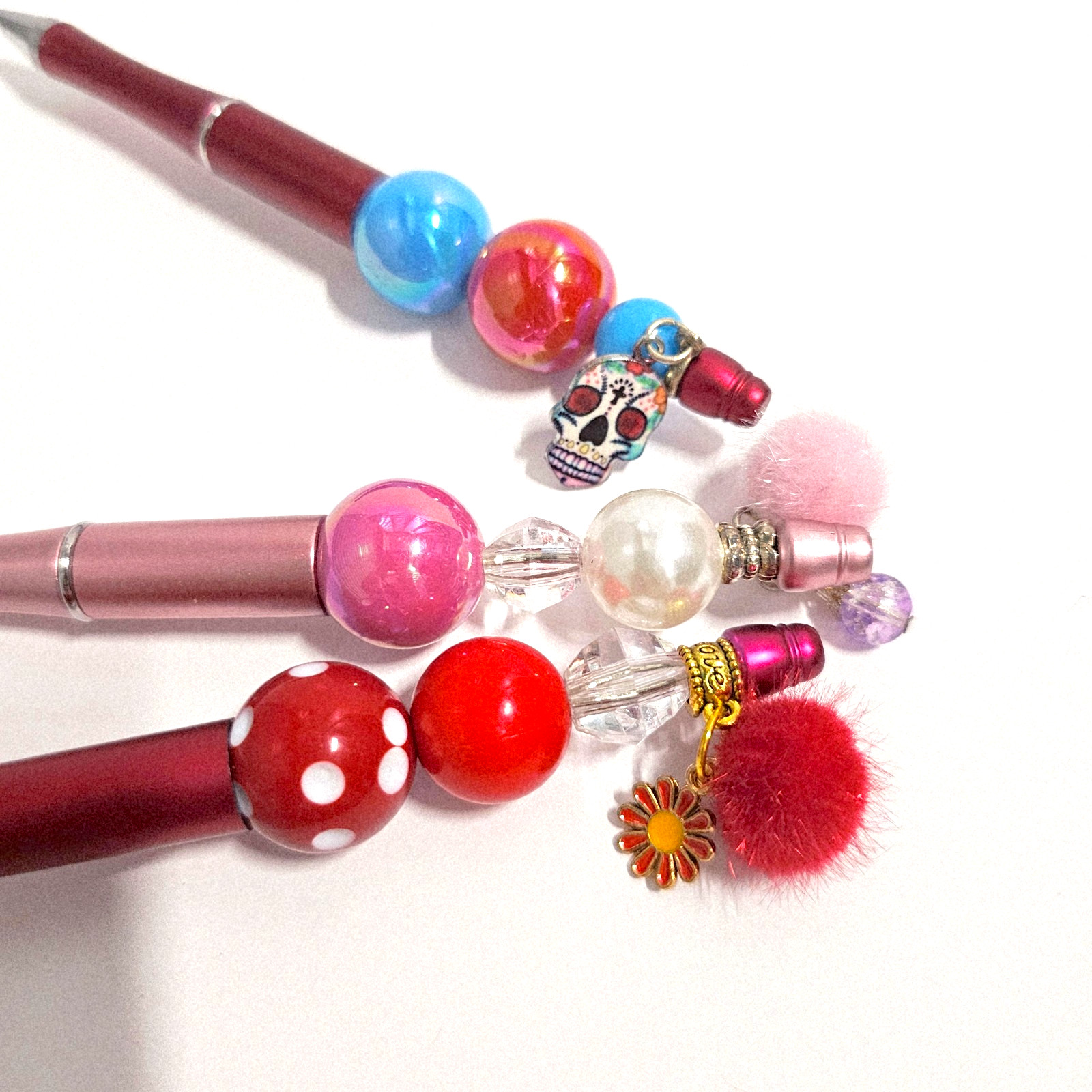 Bubble Bead Charm Pens Set, Red, Rose Gold,Writing, Journaling, Teacher, Student