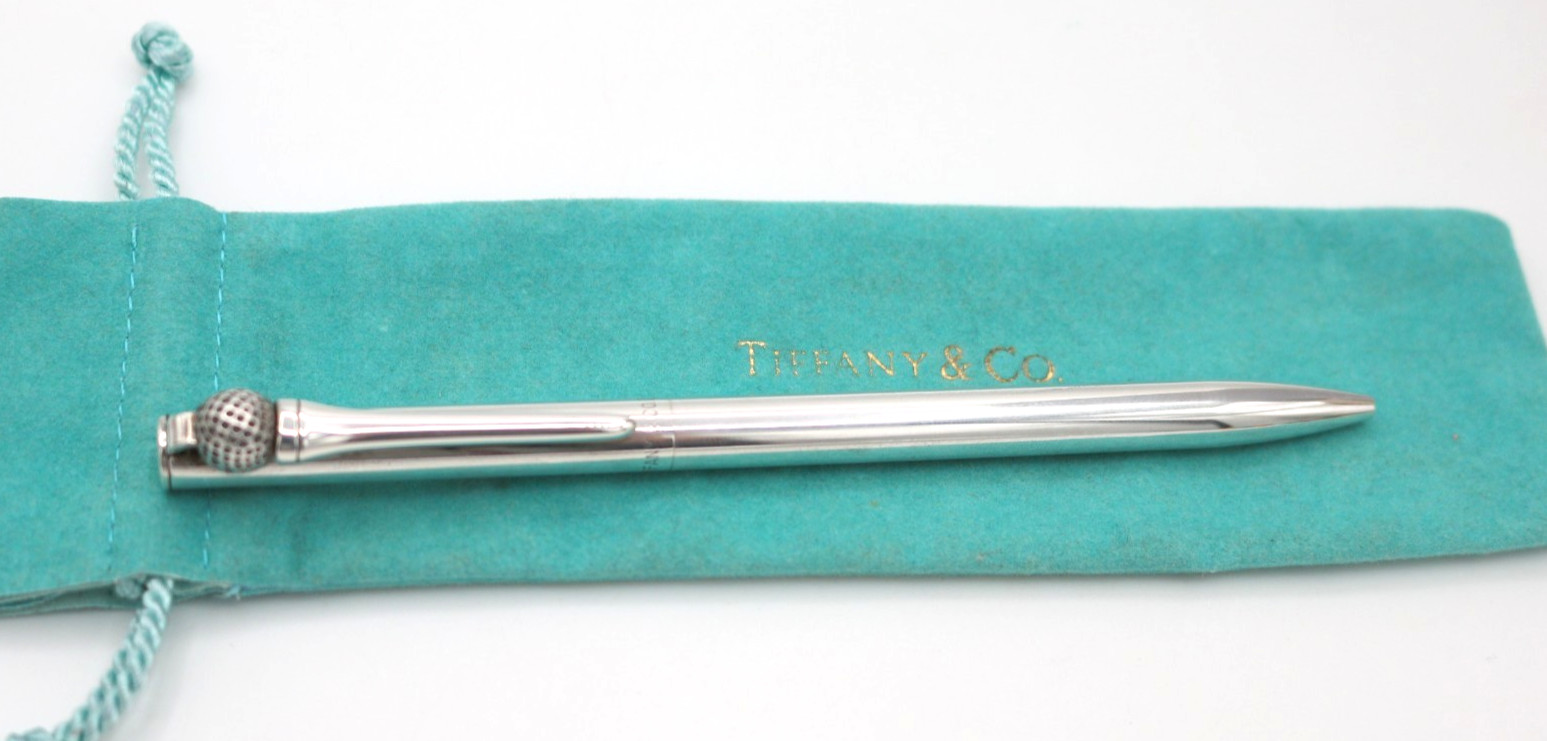 TIFFANY&CO. Sterling Silver 925 Golf Ball Clip Ballpoint Pen w/ Pouch