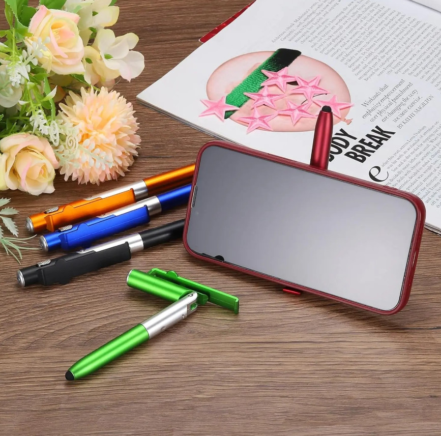 1pc 4 In 1 Multifunction Ballpoint Pen LED Light Phone Holder – Writing Pencil