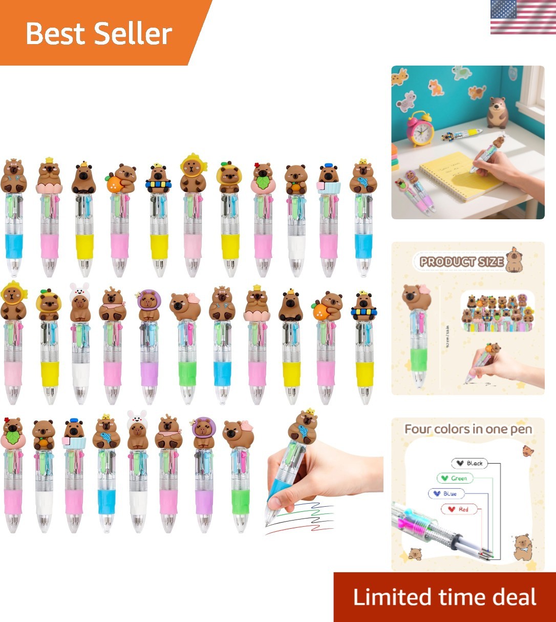 Multicolor 30-Count Ballpoint Pens with Cute Animal Designs – Kid-Friendly!