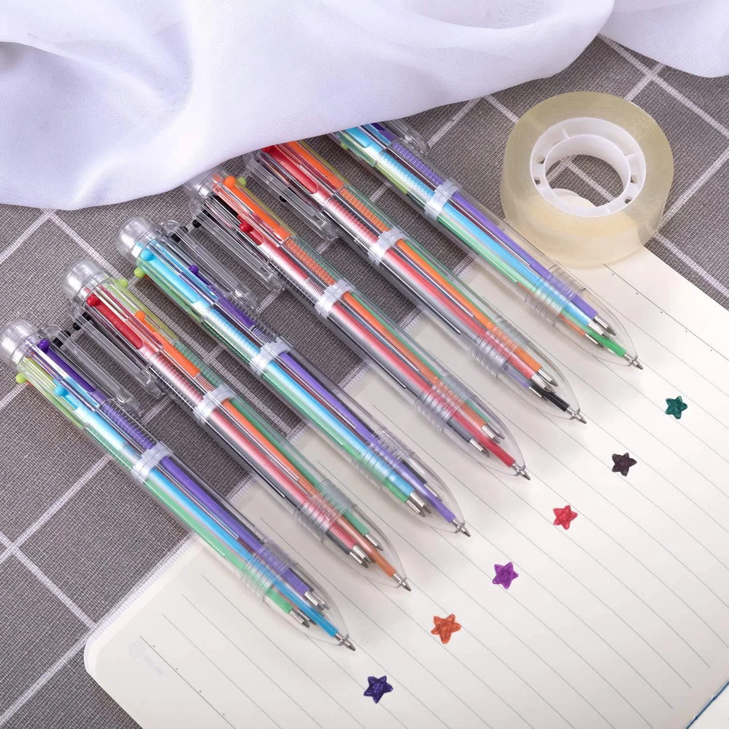 6 Pack Multicolor Pen, 6-Color Retractable Ballpoint Pens, Fun Pens | 0.5mm 6-in