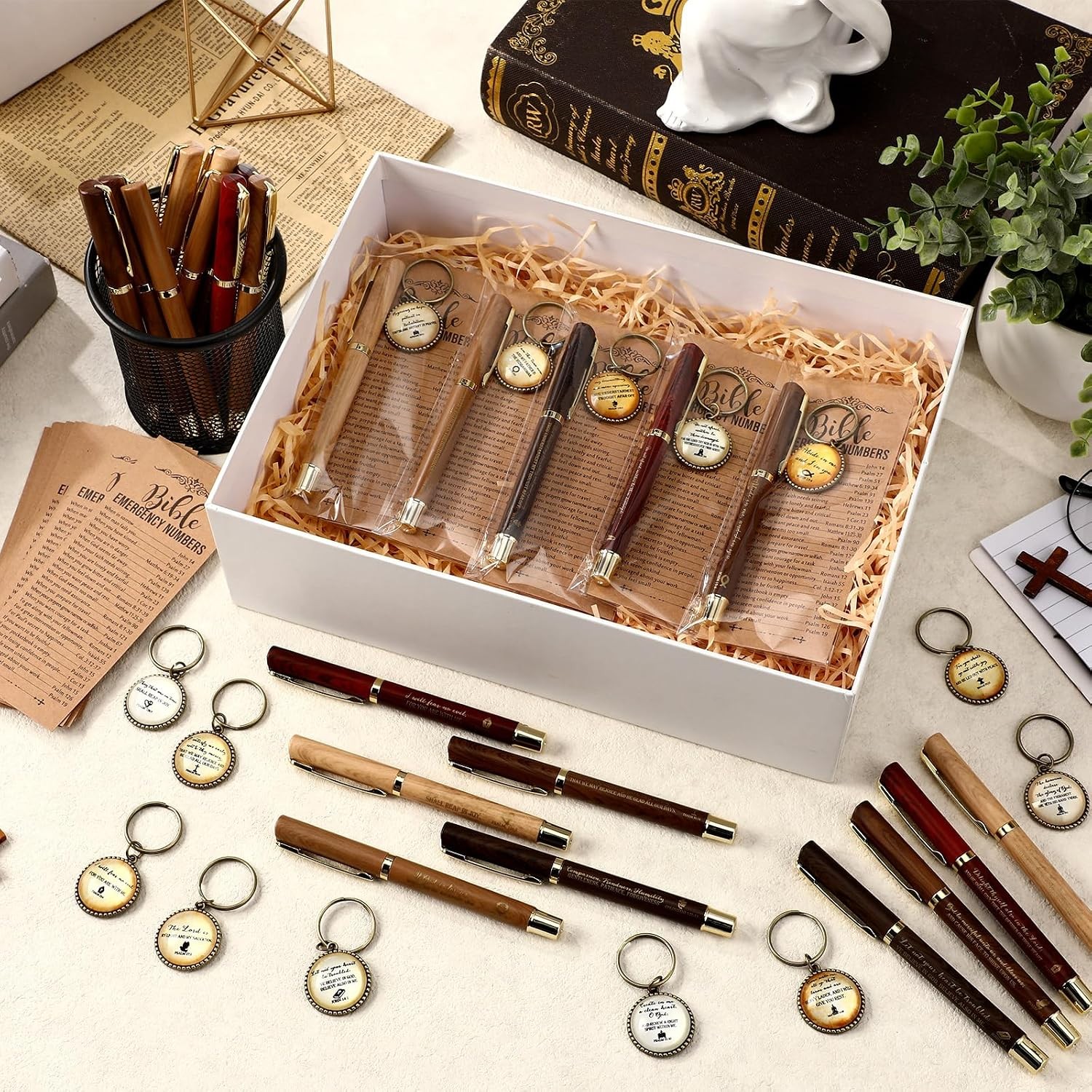 75 Pcs Christian Gifts Bulk: 25 Pens, 25 Keychains, 25 Bookmarks