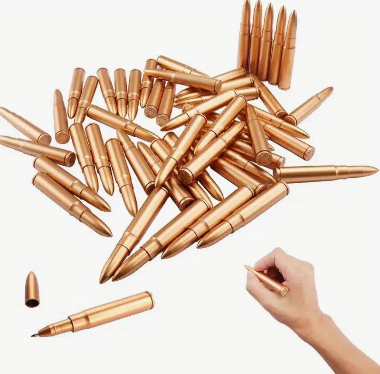 6 PACK Bullet Shaped Plastic Ballpoint Twist Pens Set Rifle Gold Copper Color
