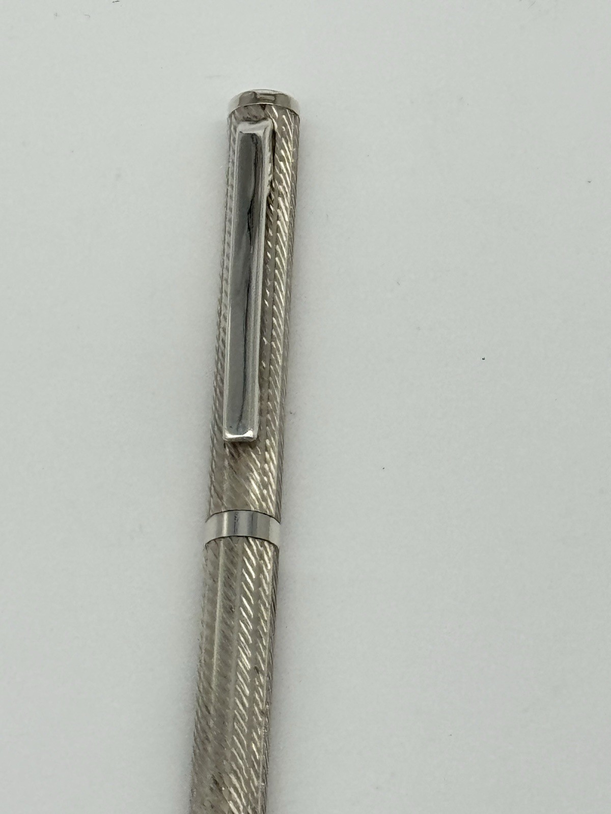 Sterling Silver 925 Ballpoint Twist Pen Flat Top Blue Ink Working