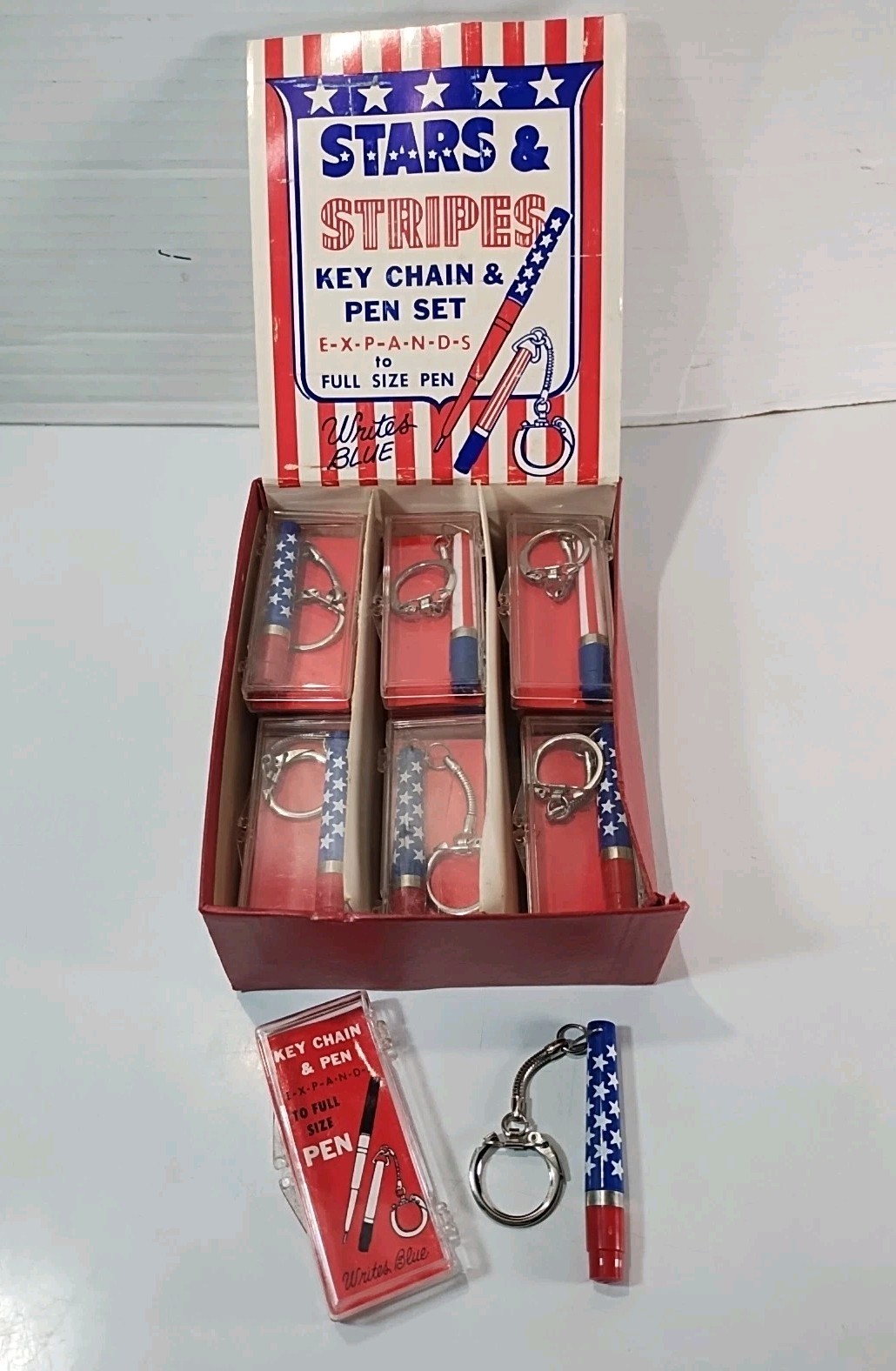 Vintage Stars & Stripes Keychain & Pen Set (Lot Of 16) In Retail Display Box USA