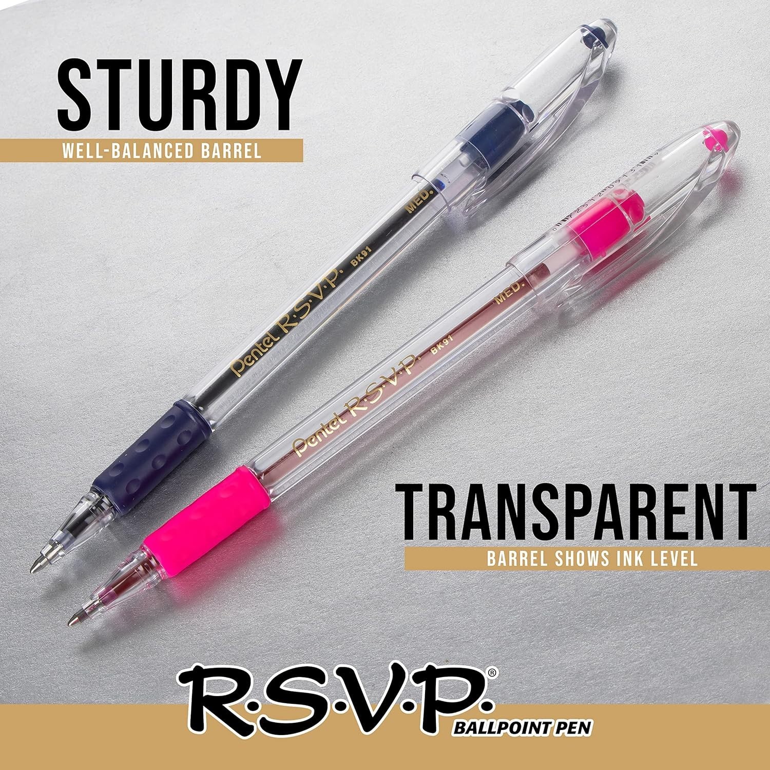 Durable RSVP 0.7mm Pink Ink Ballpoint Pen Set, 12 Count with Refillable Options