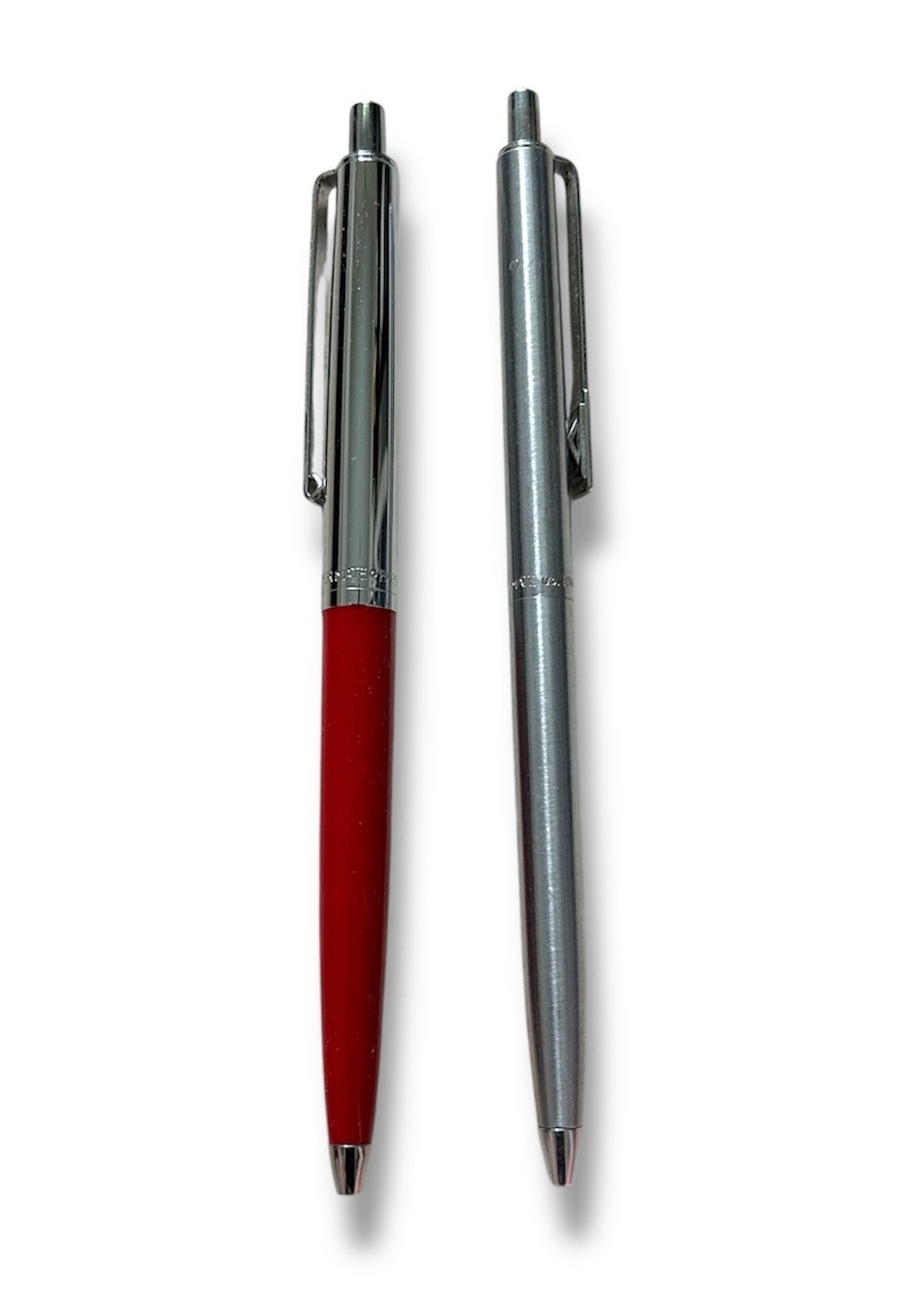 Set Of 2 Papper Mate Vtg Double Heart Ball Pen Black And Blue Ink Red & Silver