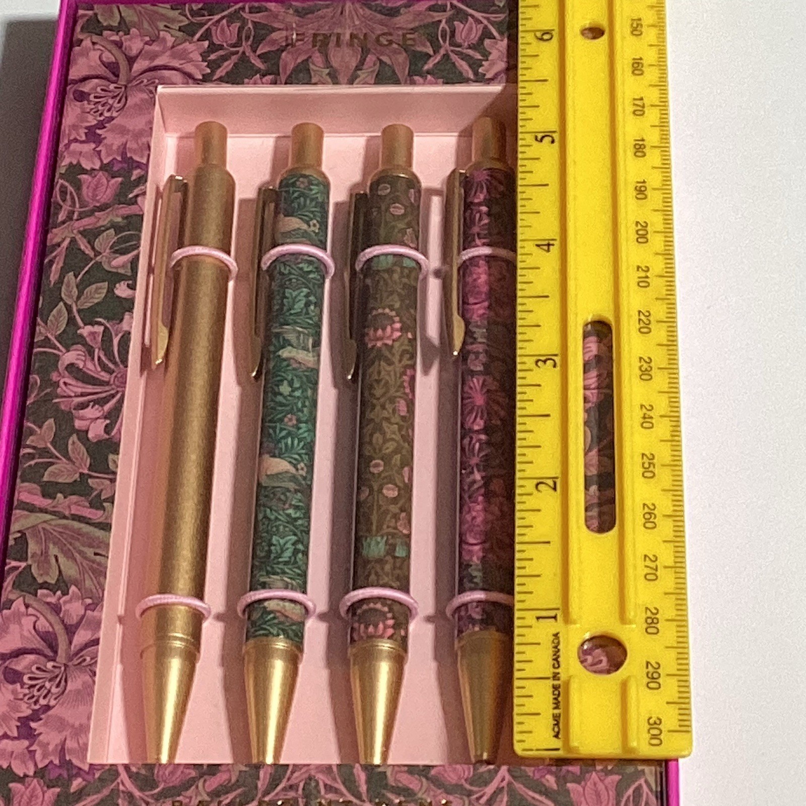 FRINGE NIB 4 Ballpoint Pen Set Colorful Floral Birds Solid Gold Tone