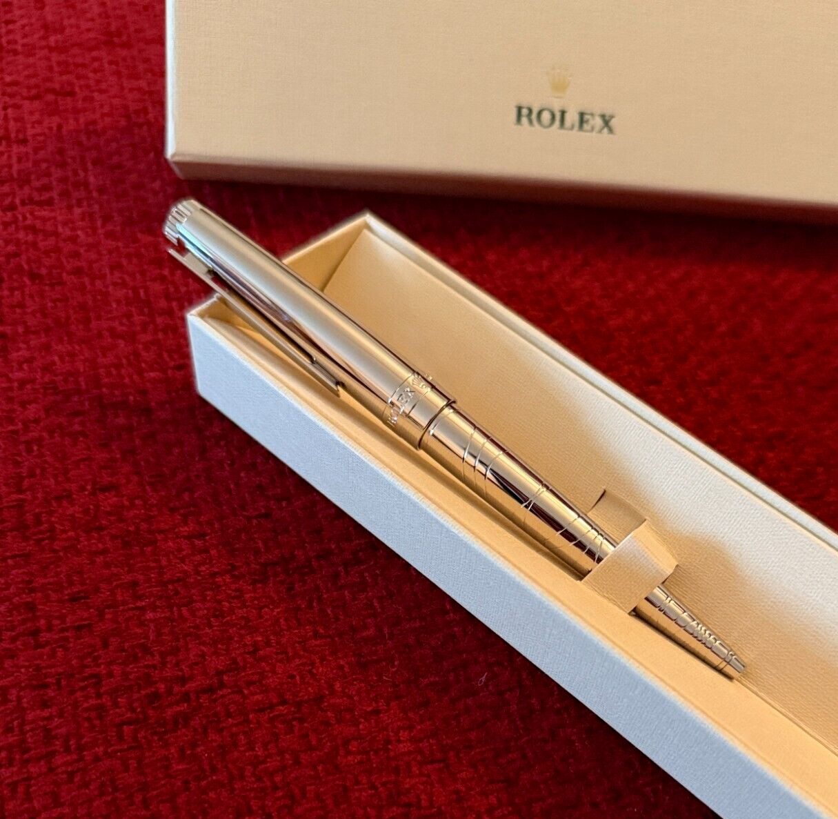 NEW Rolex Silver Scribe Platinum Wave Cut Ballpoint Pen, Refillable, AD VIP Gift