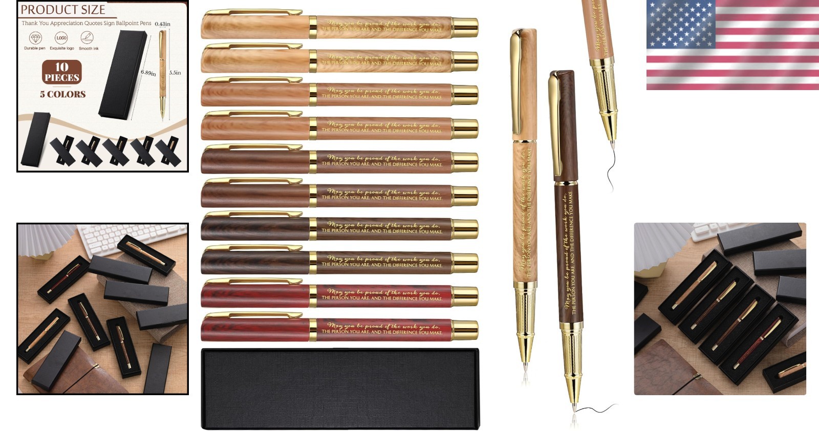 Thank You Gifts Set of 10 Inspirational Ballpoint Pens with Gift Boxes