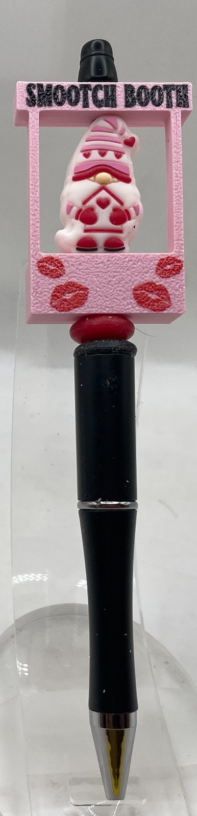 Beaded Pen,valentines.”smooch Both” With Valentine Gnome With Red Bead,black Pen