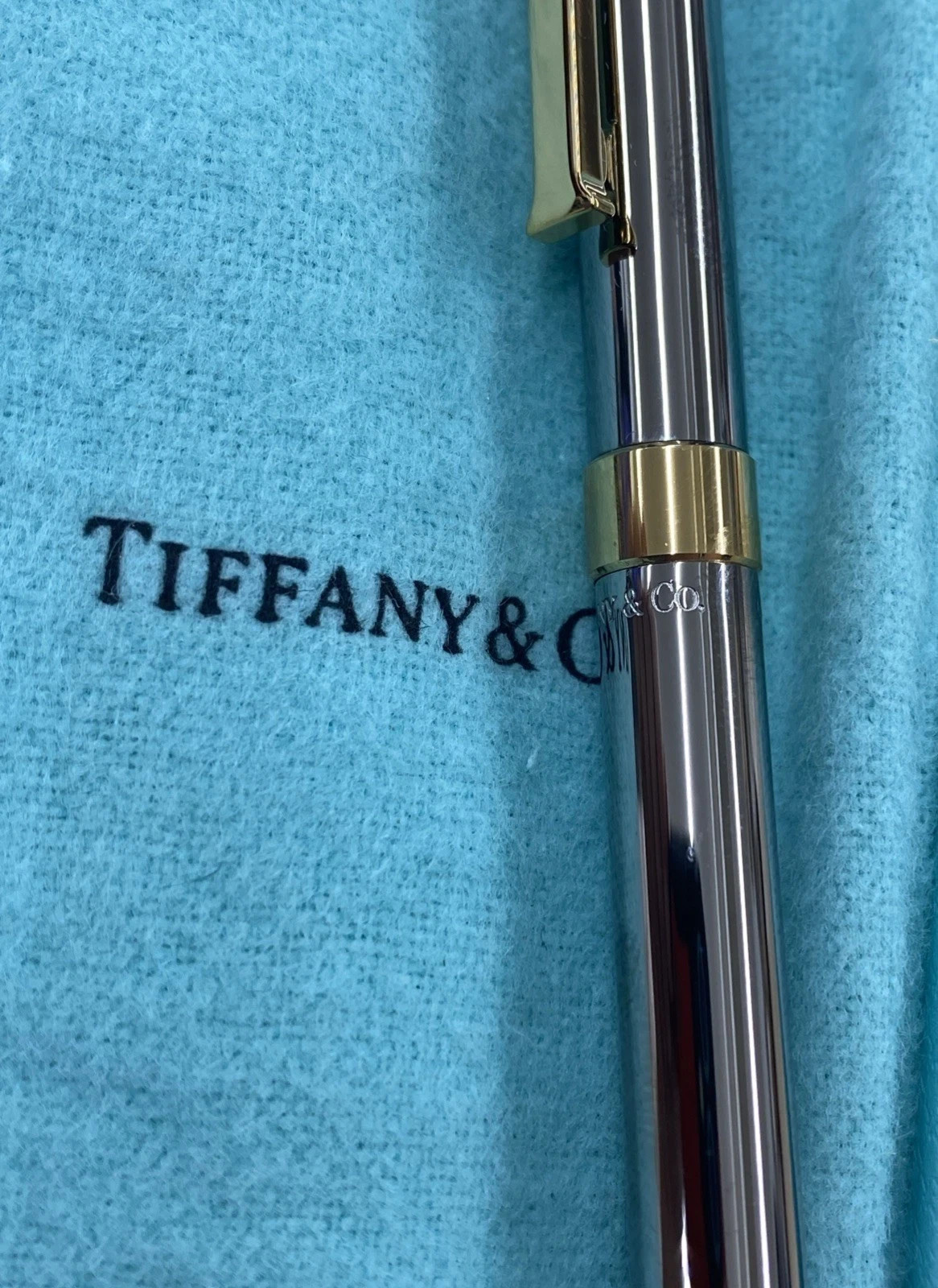 Tiffany Silver & Gold «T» Clip Ballpoint Pen NEW