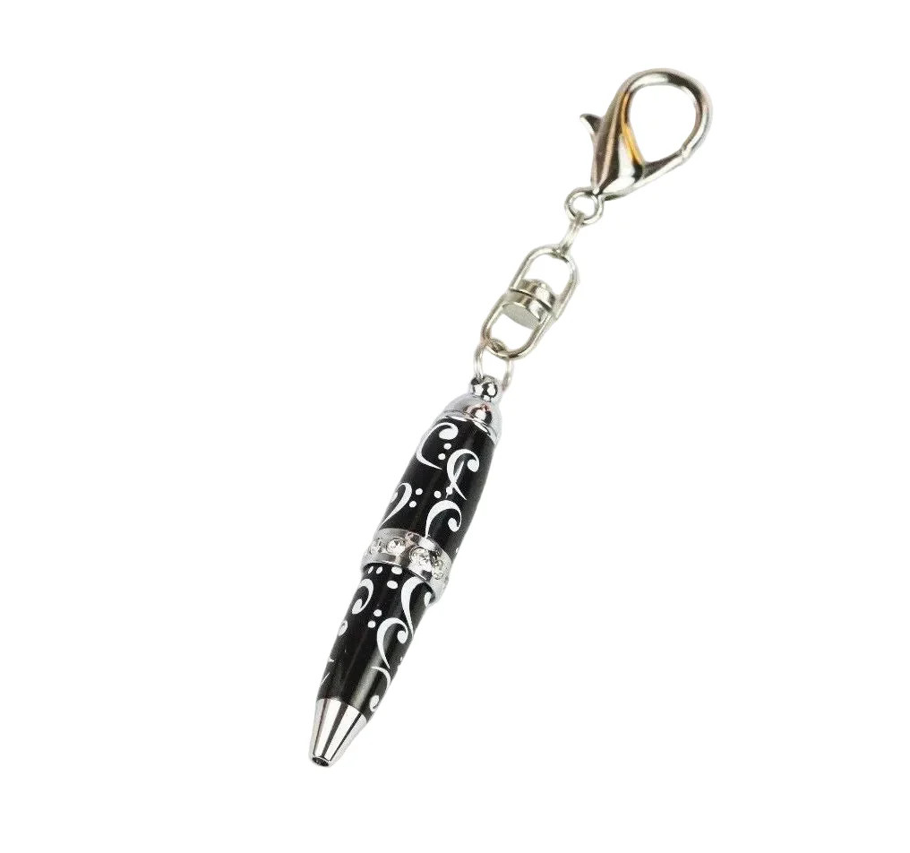 Padrino Pixie Black Clef Note Print Mini Keychain Pen – Crystal Accent Ballpoint