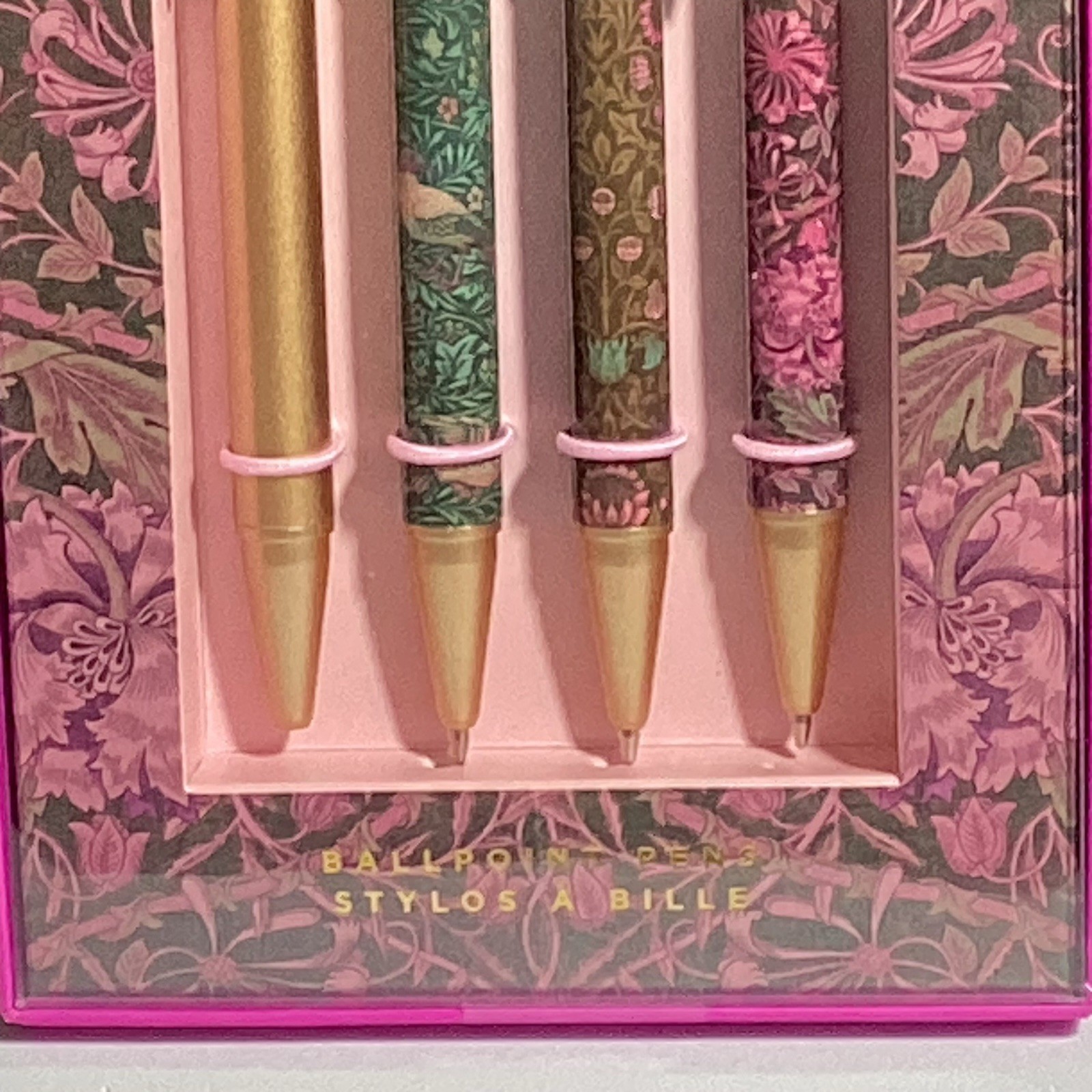 FRINGE NIB 4 Ballpoint Pen Set Colorful Floral Birds Solid Gold Tone