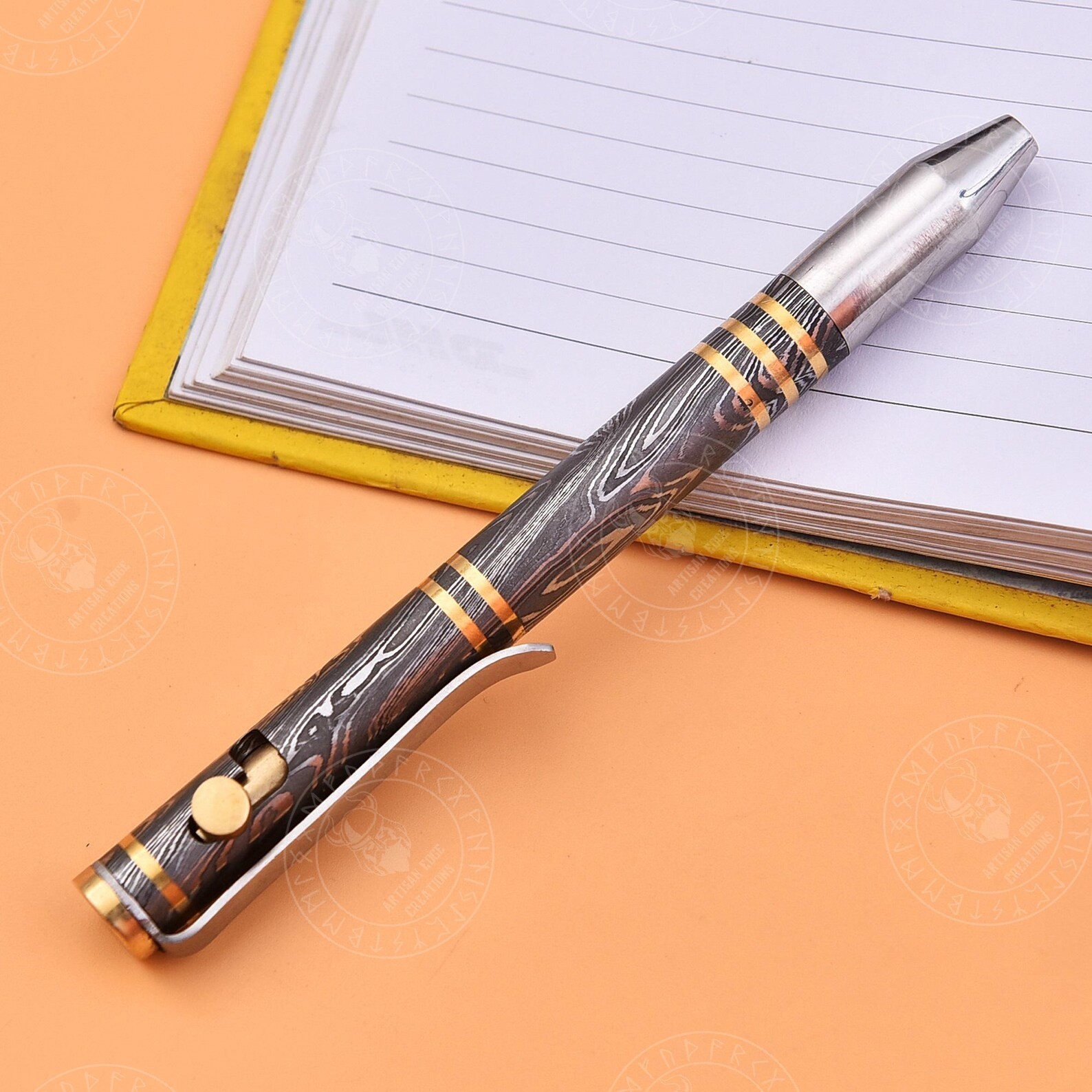 Luxury Handmade Damascus Steel ballpoint pen, Damascus Pen With Wooden Box