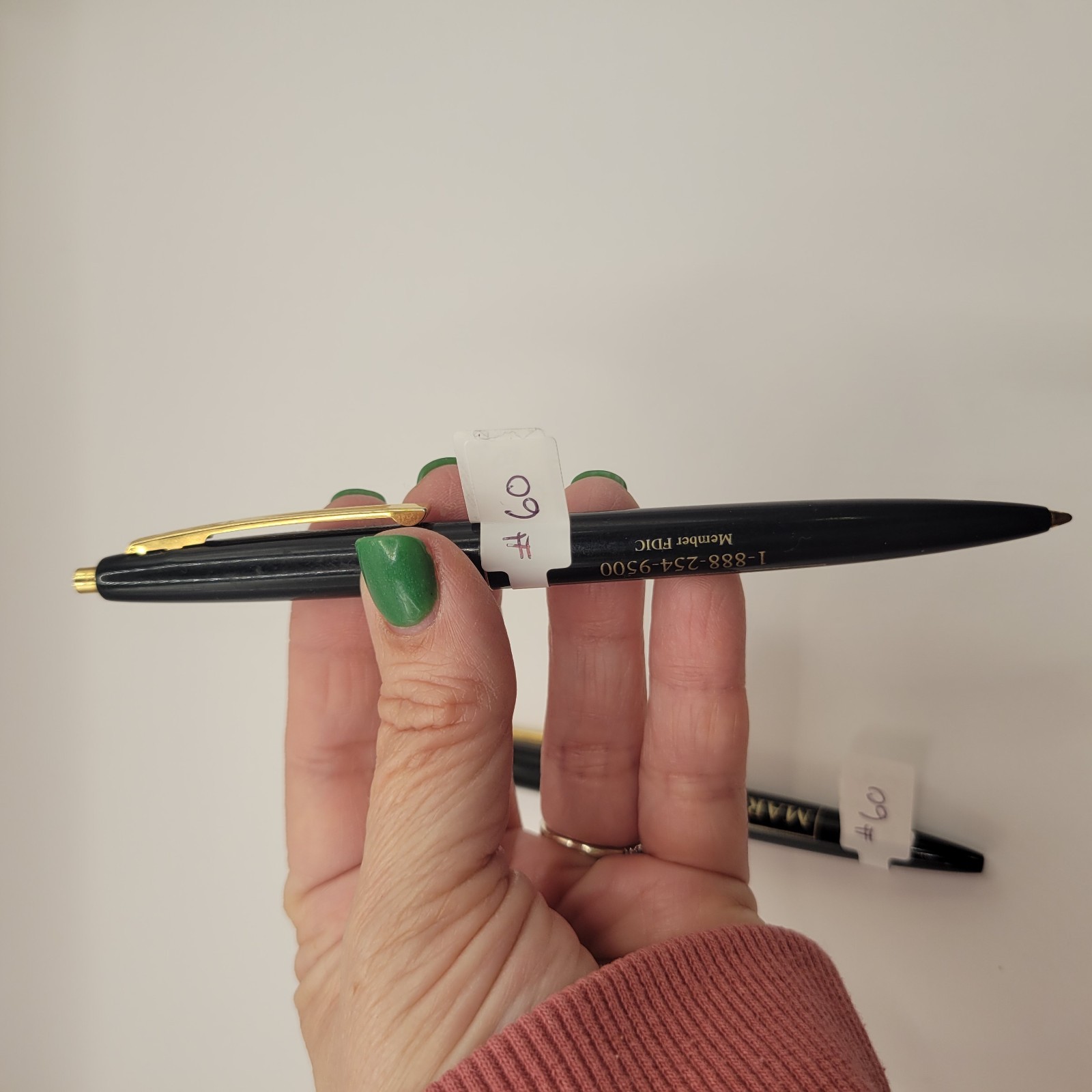 2 Vintage Bic Clic Pen Marquette Bank Advertising Black With Gold Trim Mexico