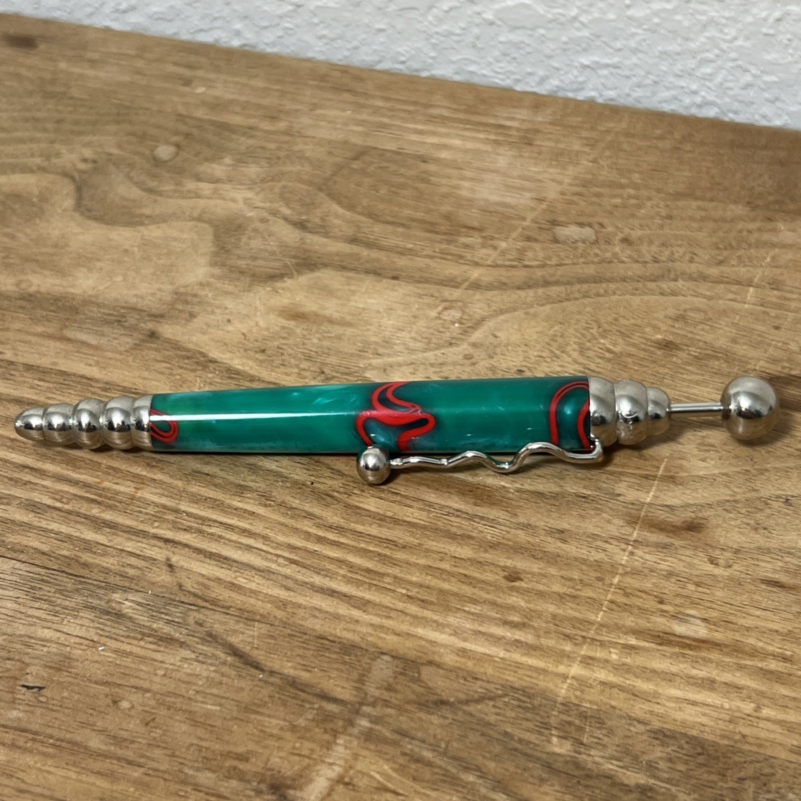Jean Peierre LePine Zig Zag Ball Point Pen Green Red Silver Very Nice Works Grea