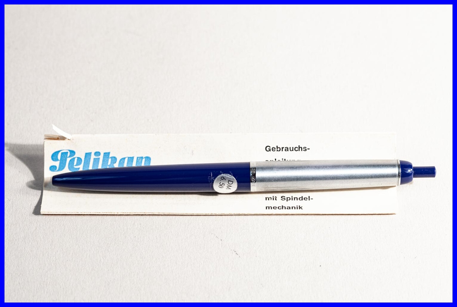 1960s Pelikan Ballpoint Pen R 15 in Blue & Steel with Sticker & Original Box