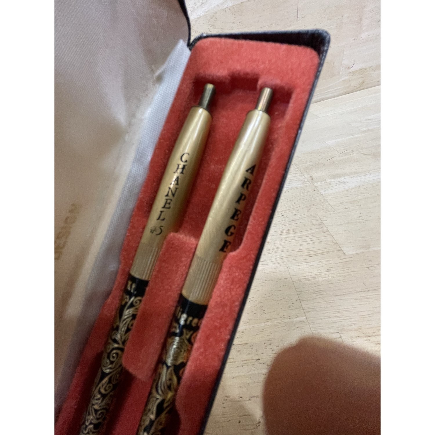Arpege & Chanel No 5 14 KT Gold Exclusive Ballpoint Pen Set 1960s Blue INK