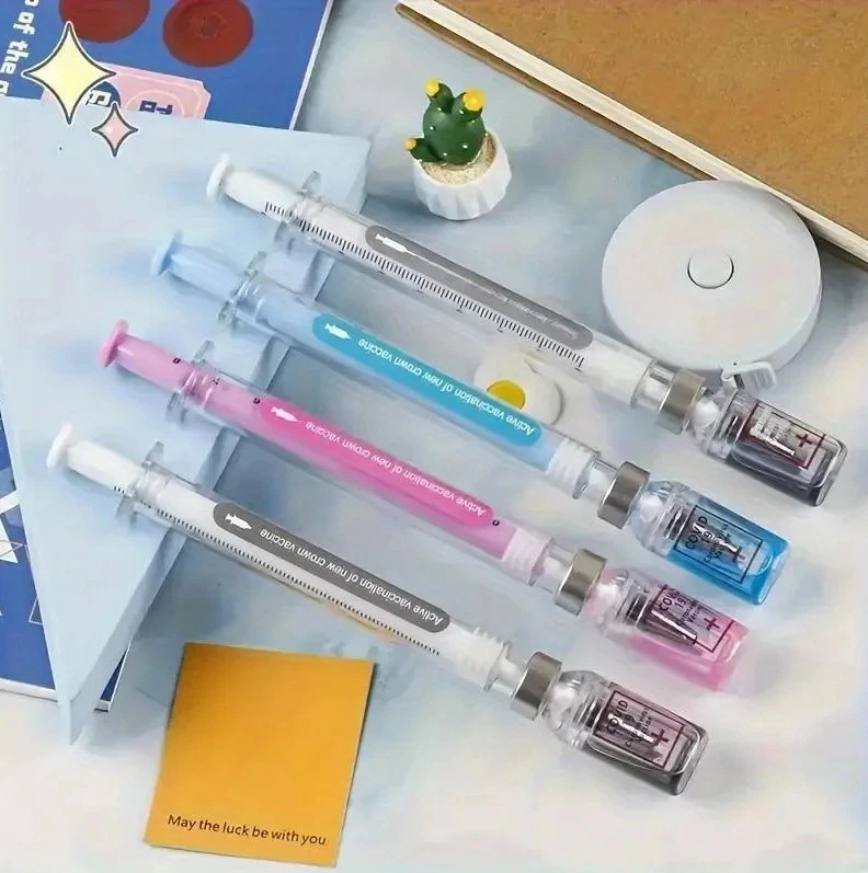 5PCS Random Color Belt Syringe Shaped Gel Neutral Pen, Signature Ballpoint Pen,