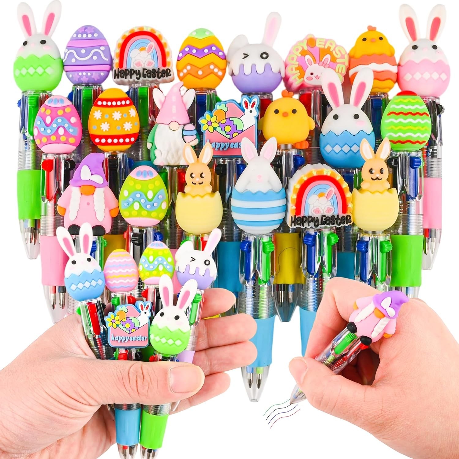 25 Pcs Easter Multicolor Pen in One Cartoon Cute Fun 4-In-1 Cute Pens Bulk Kawai