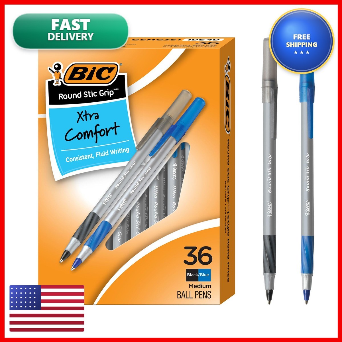 BIC Ballpoint Pen Black and Blue Ink 36-Count
