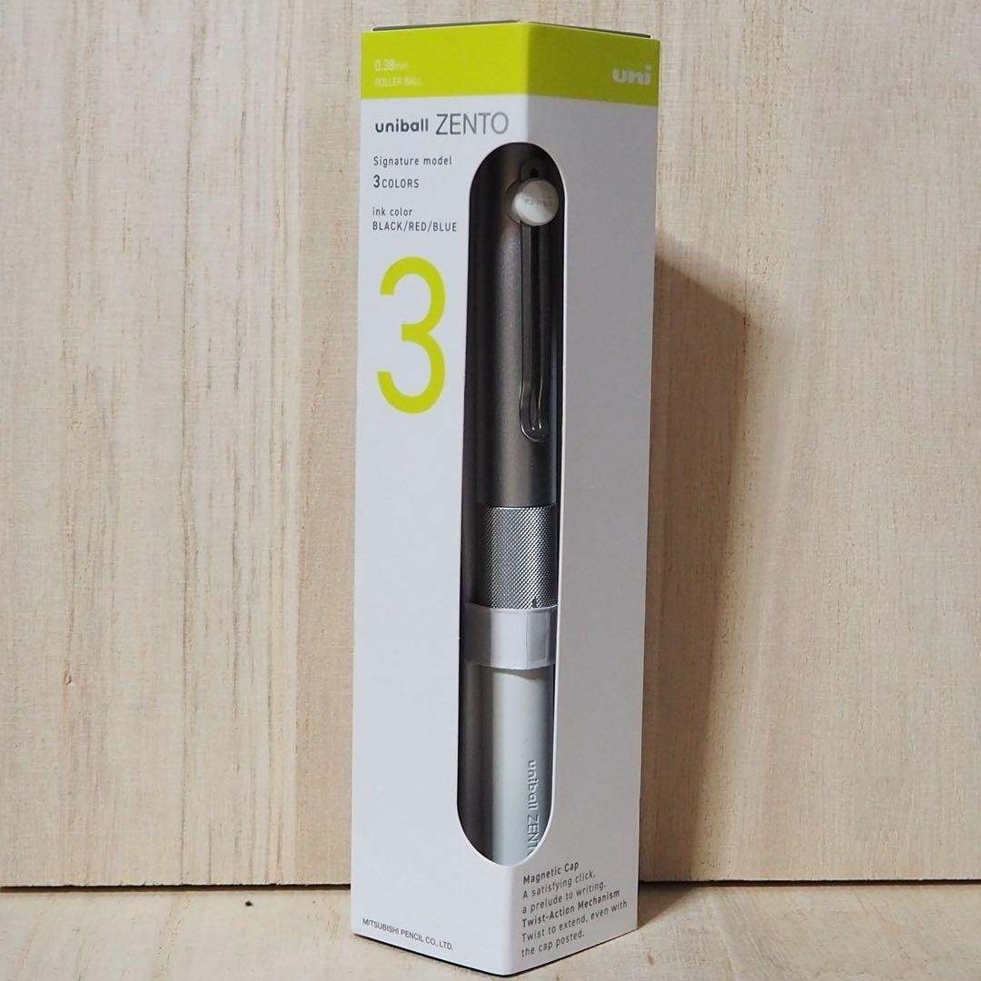 Uni-ball ZENTO 3 Color Ballpoint Pen 0.38mm Silver Body Japan Stationery