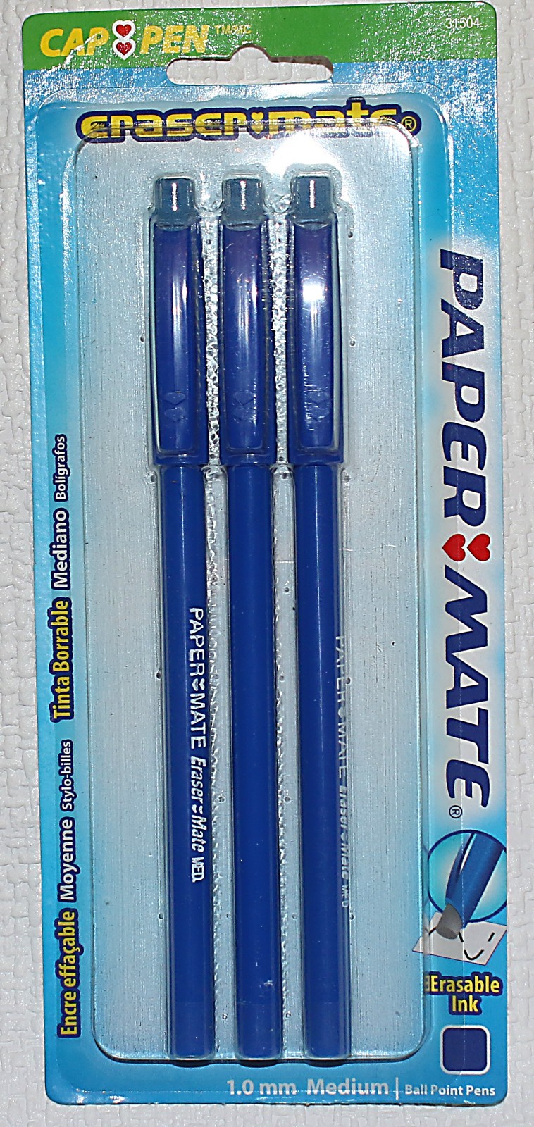 PAPER MATE Vintage Eraser Mate Blue Medium Pens 3 Pack