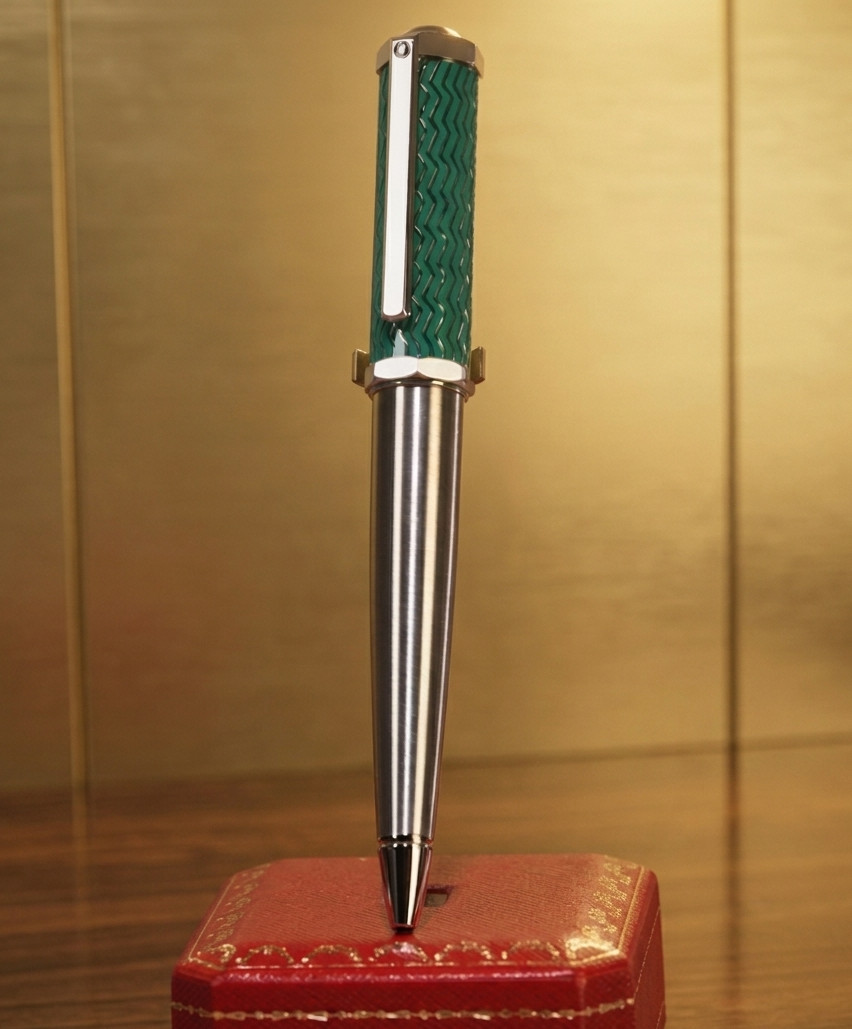 Cartier Santos Green Silver Ballpoint Pen Limited Edition Luxury Gift Boxed
