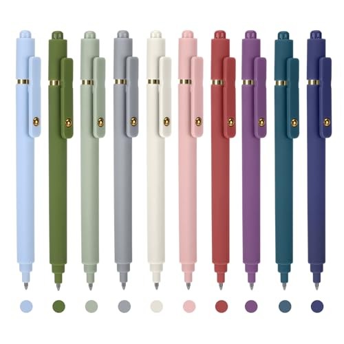 10pcs Colored Gel Pens, 0.5mm Fine Point Retractable Colorful Pens for