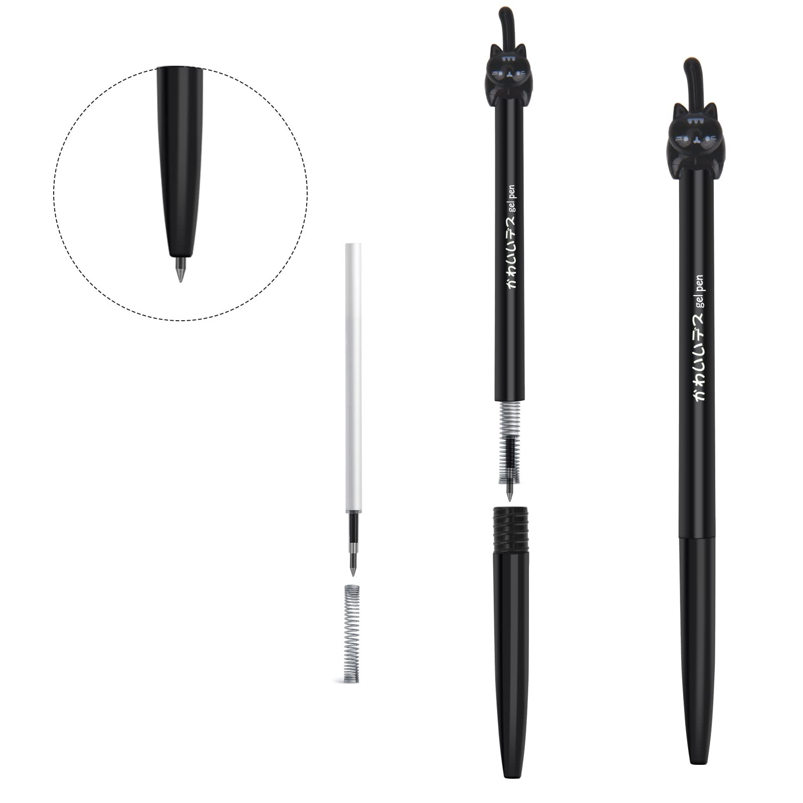 Recheng Retractable Cat Gel Pens,fine Point 0.5Mm Black Ink,cute Kitty