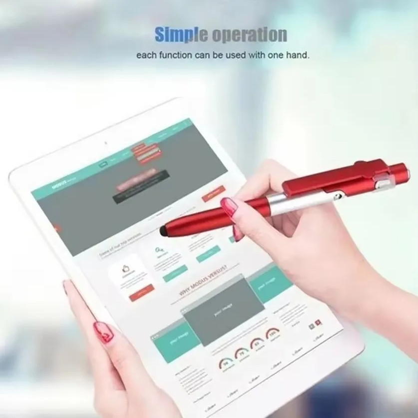 1pc 4 In 1 Multifunction LED Pen Phone Holder Stylus Tool Set Student Stationery