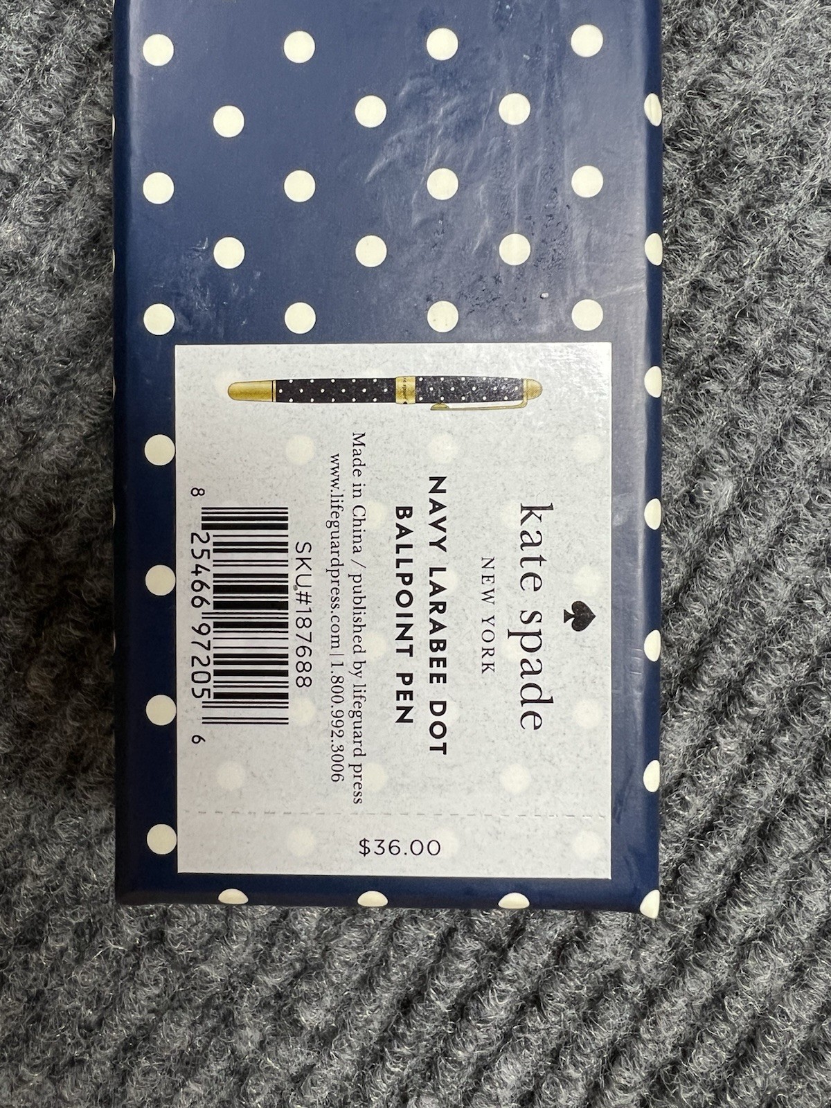 Kate Spade New York To-Do List Ball Point Pen Navy Blue White Polka Dot (NIB)