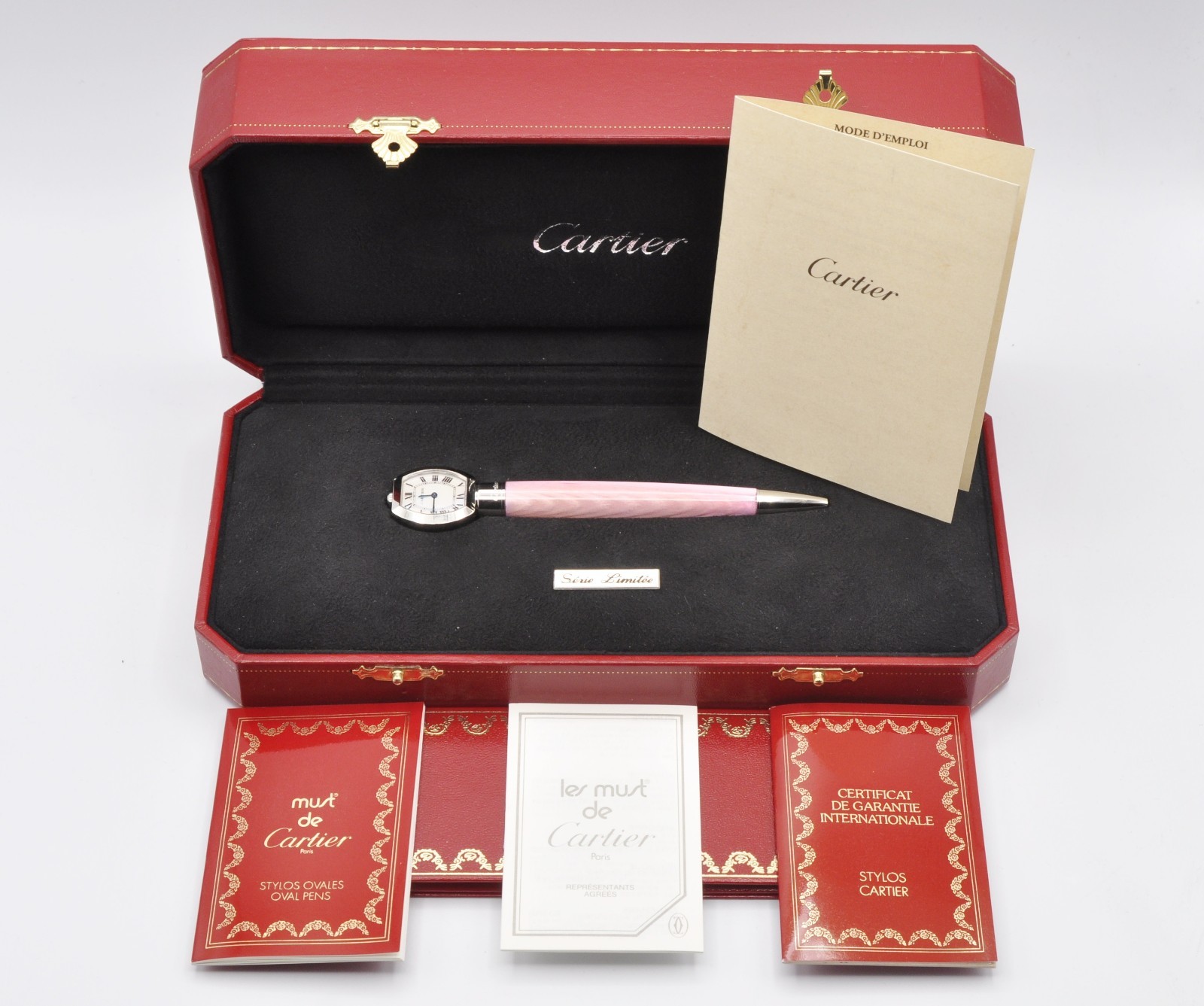Cartier ST190010 L.E. pink enamel BP with built-in watch exc++++ in box