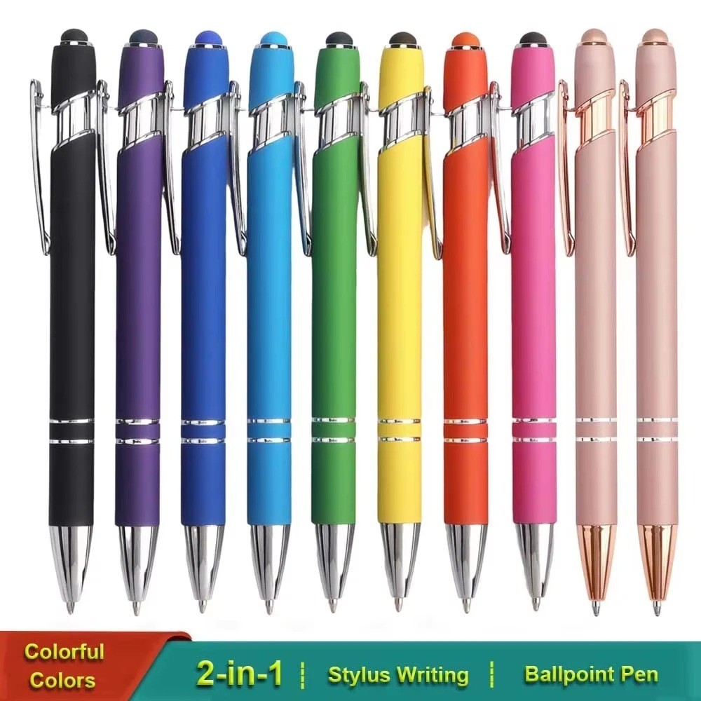 10 Pack Multicolor Ballpoint Pen with Stylus Tip 1.0 Mm Black Ink Smooth Writing