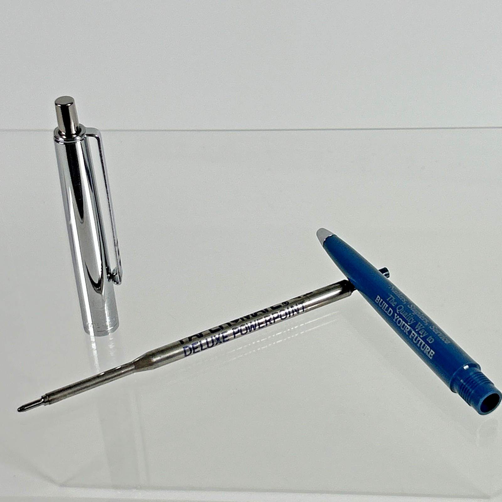 DOU-FAST Paper Mate Blue Chrome Slim Profile Double Heart Vintage Ballpoint Pen