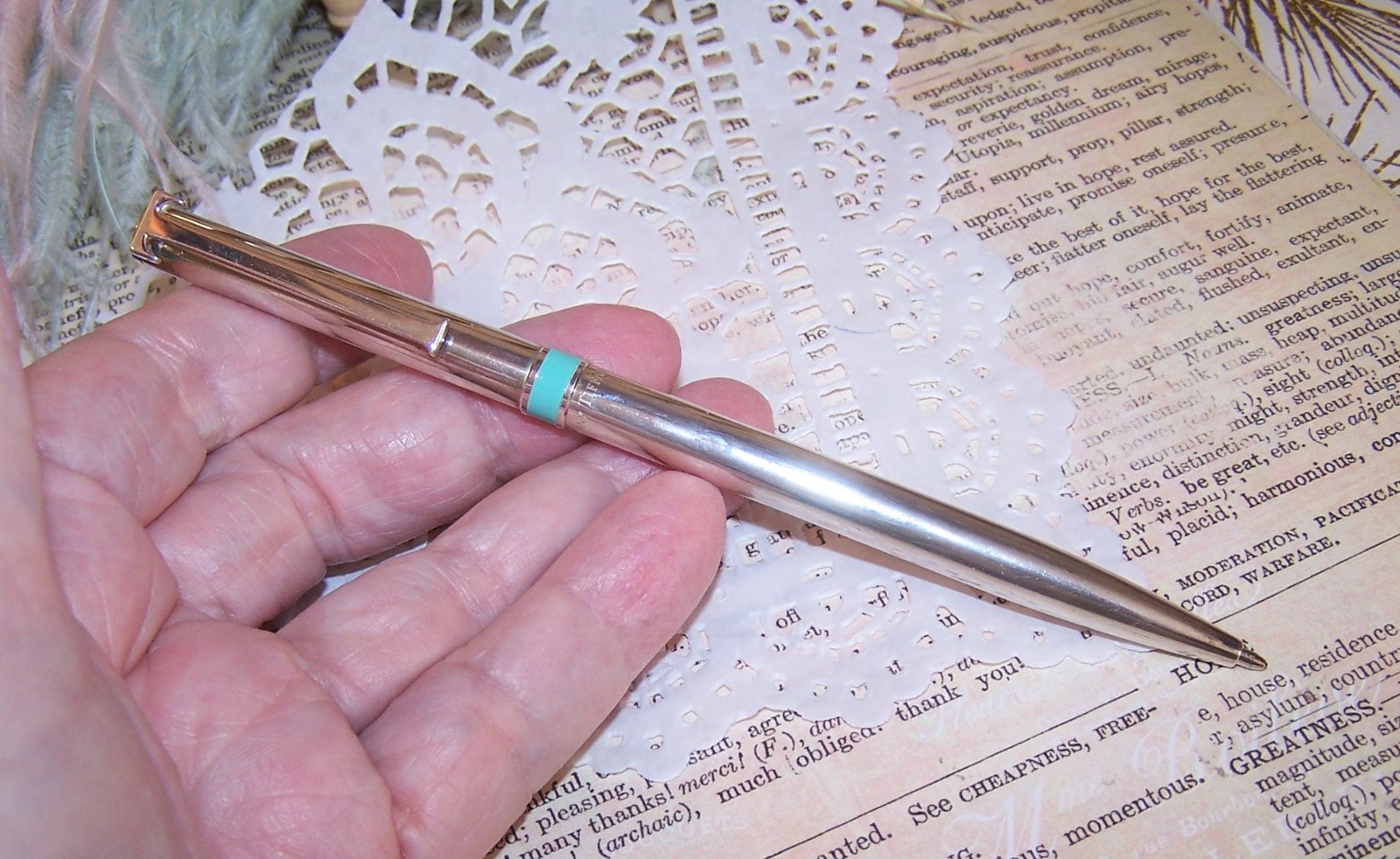 TIFFANY & Co Sterling Silver Blue Enamel Stripe Retractable Ballpoint Pen