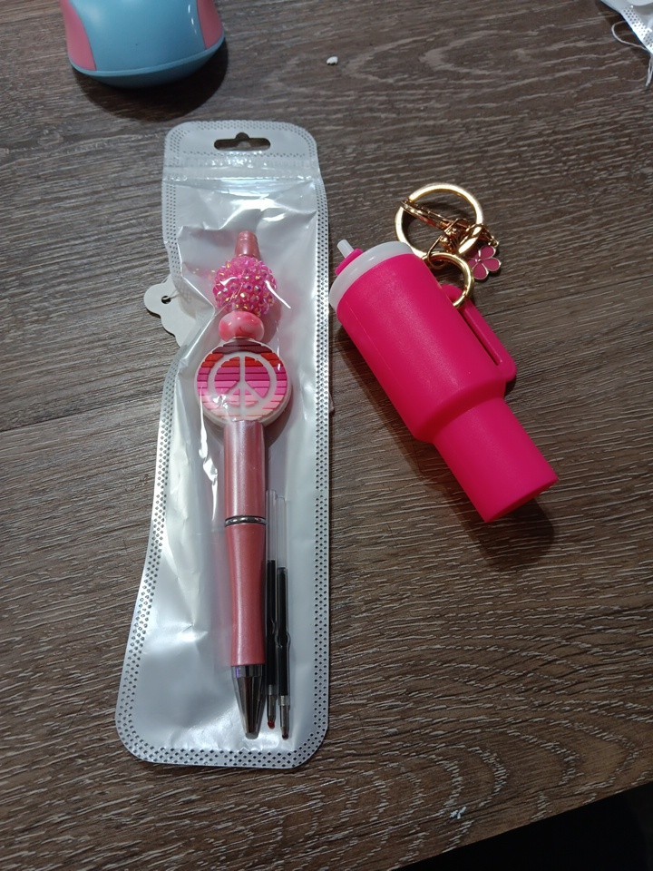 Peace symbol ball point pen with keychain tumbler