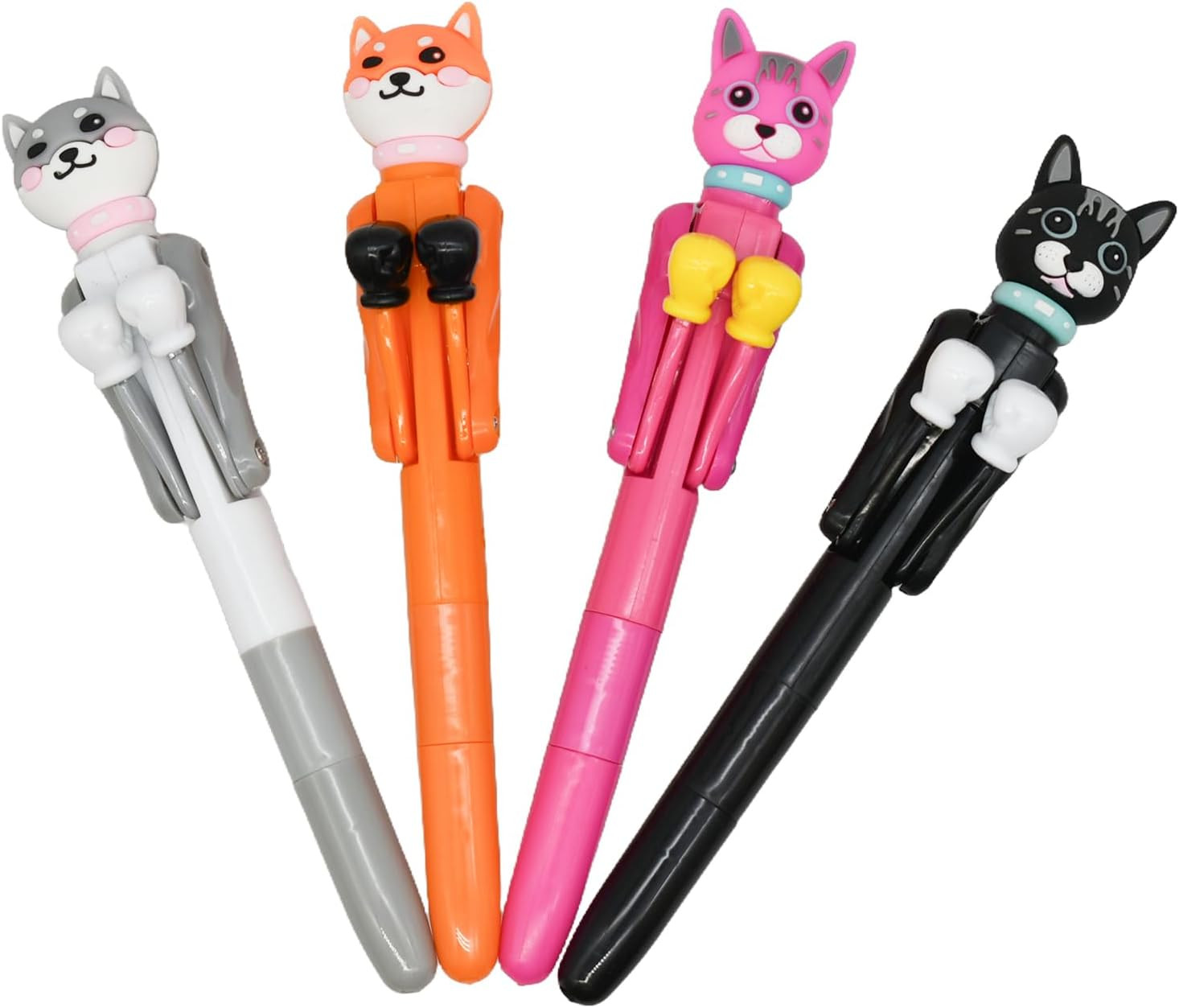 4-Piece Novelty Boxing Cat Ballpoint Pens Set with Black Ink in Random Colors
