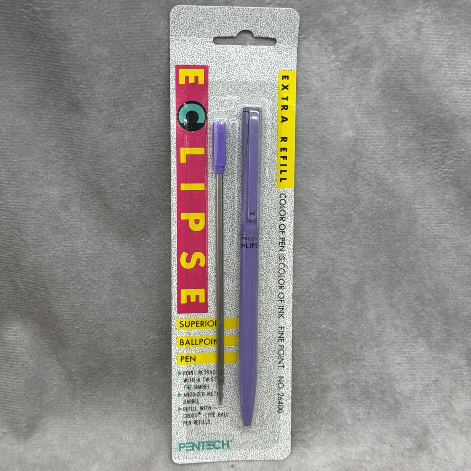 Vintage Pentech Eclipse Purple Ballpoint Pen Fine Point Ink Refill Prop 1989 NOS