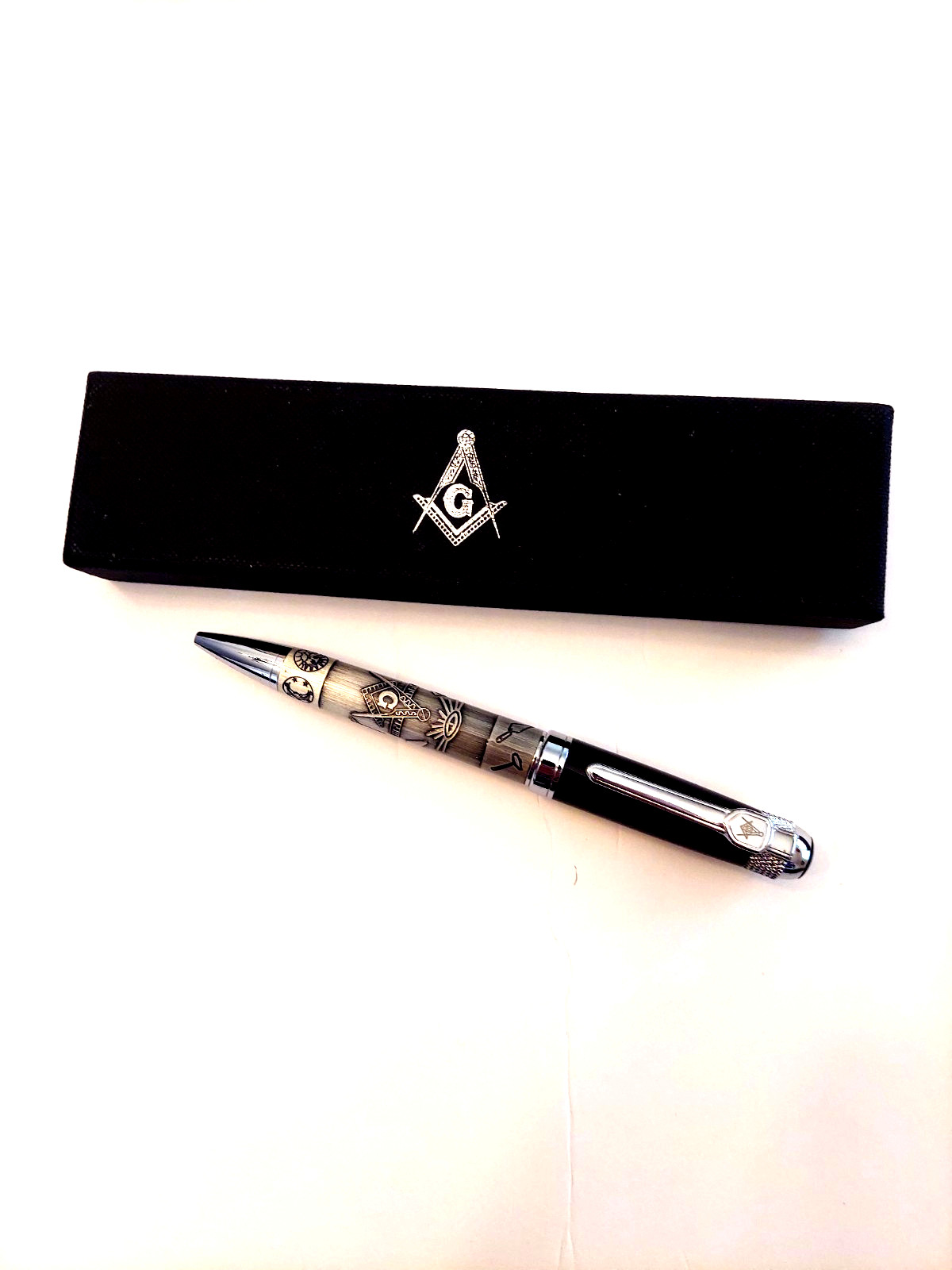Black Masonic Ballpoint Pen with Gift Box; High Quality Freemason Gift