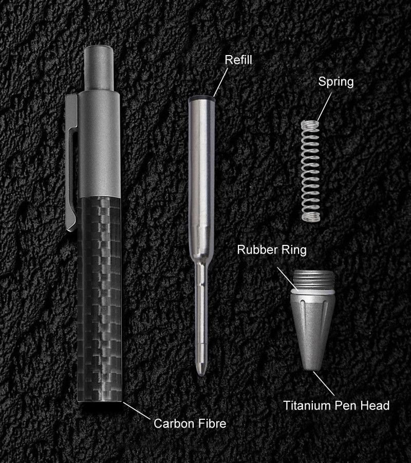 Mini Pocket Titanium + Carbon Fibre Ballpoint Pen Signature Pen w/ 2pcs Refills