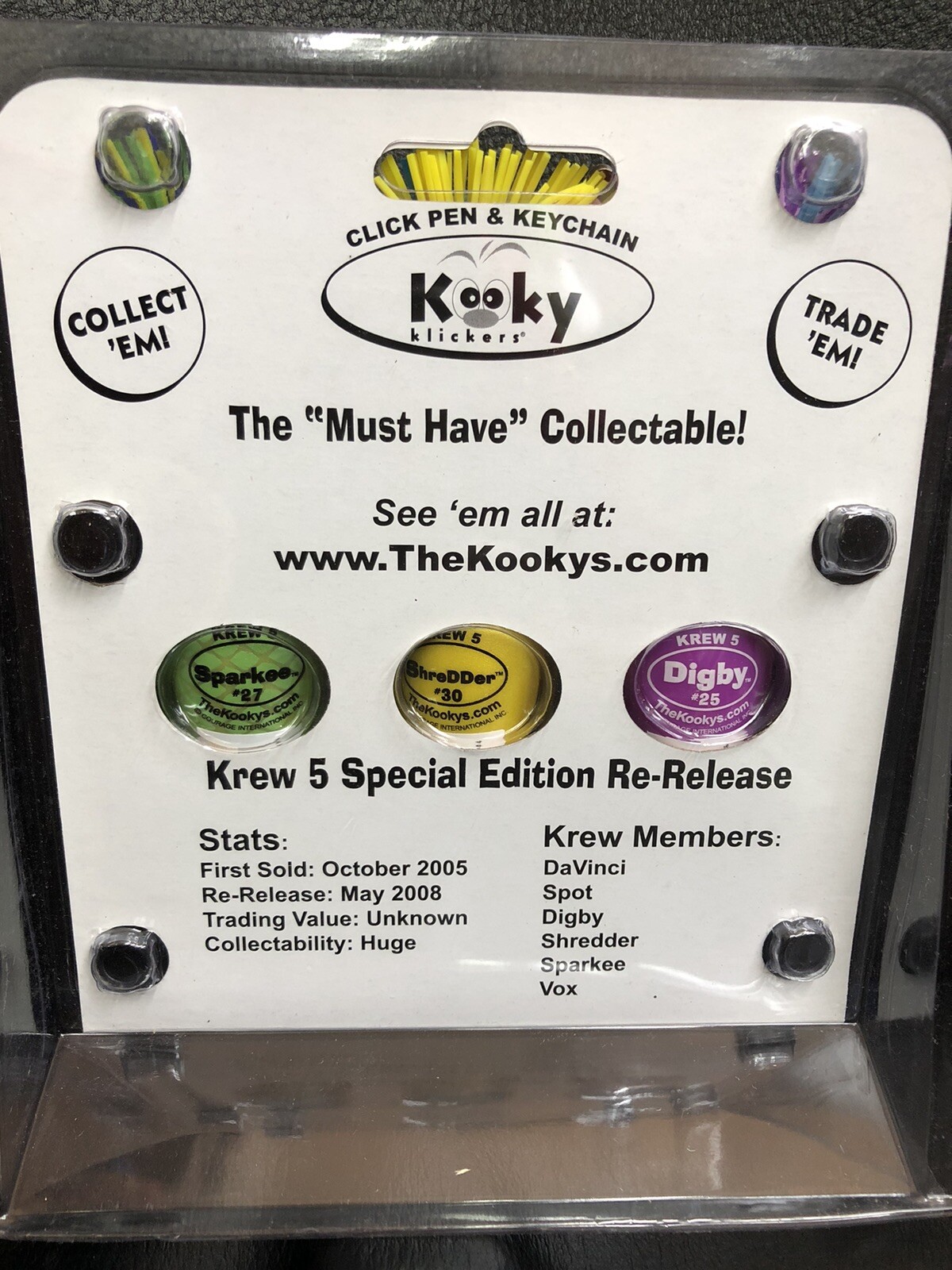 Kooky Klickers Krew 5 Collector Pen Set.~ Collectible & Fun To Hold- KEYCHAINS.