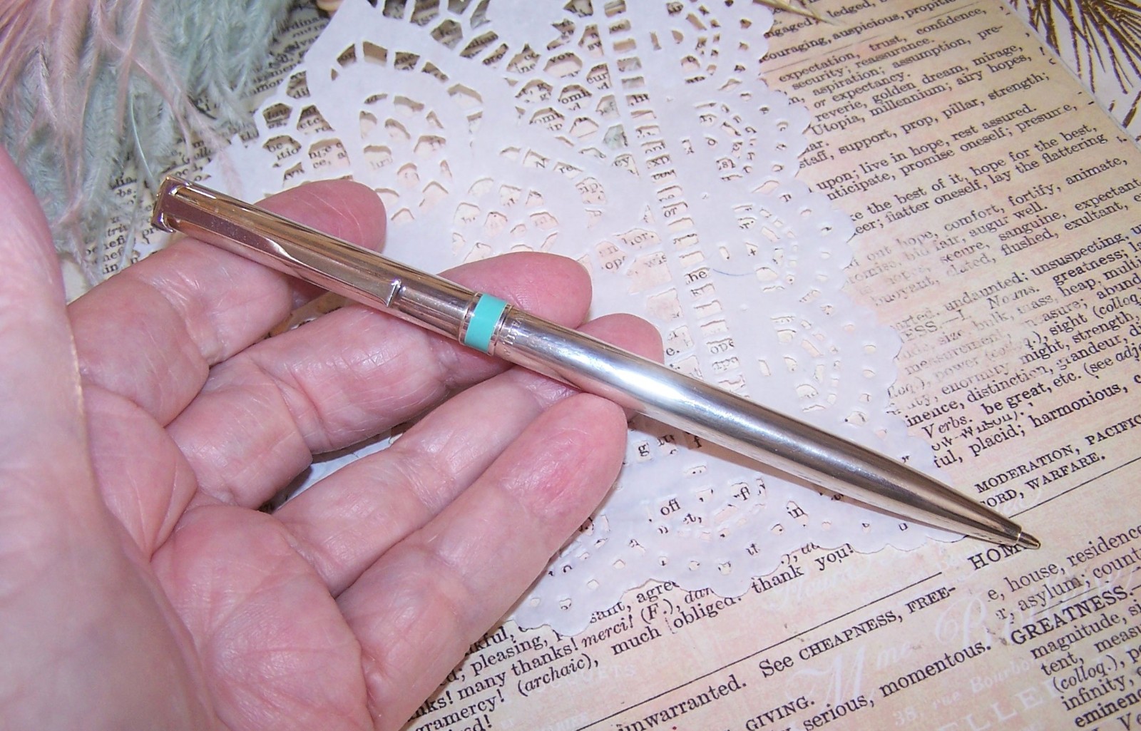 TIFFANY & Co Sterling Silver Blue Enamel Stripe Retractable Ballpoint Pen